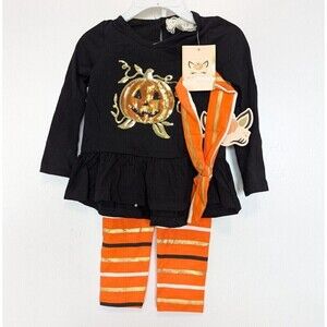 Btween‎ Girls Halloween Sequin Pumpkin Outfit Size 12 Months